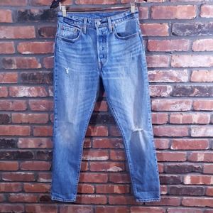 Levi's 501 Skinny In Post Modern Blues Distressed Button-fly Jeans Women's 27